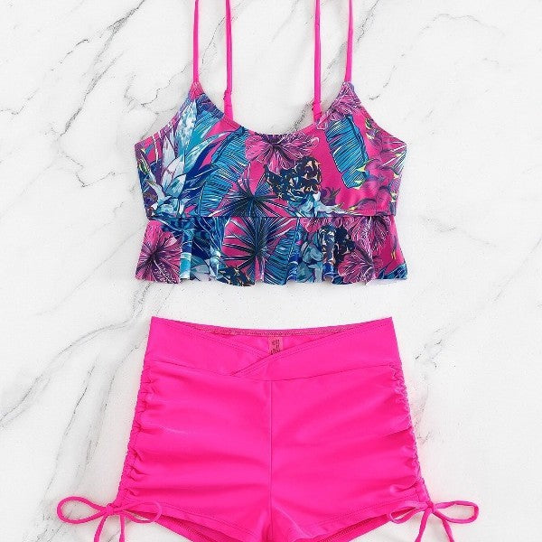 Dame Flared Hem Floral Tankini Sæt Stilla