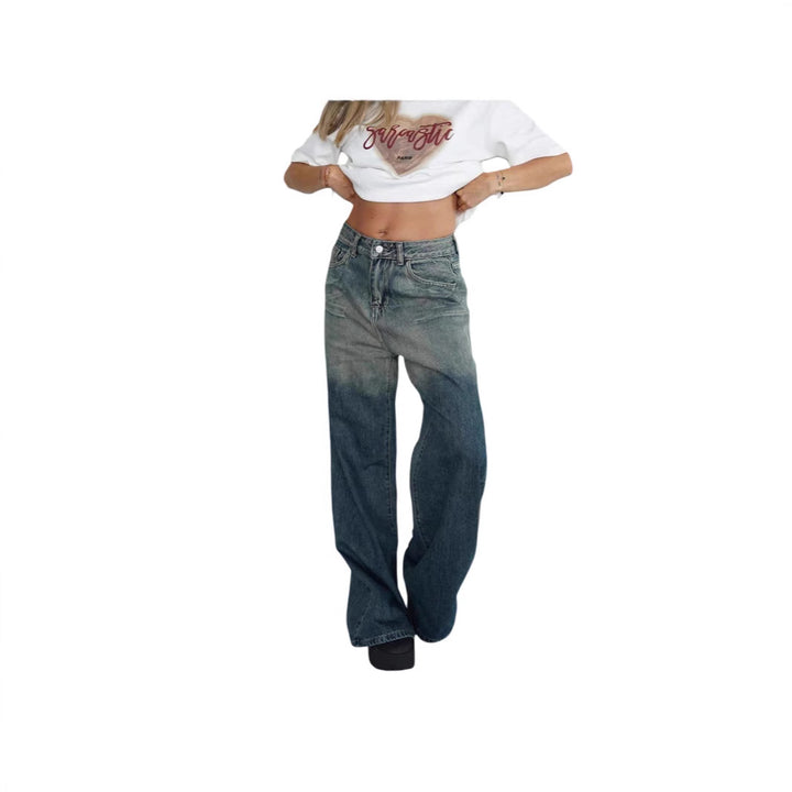 Dame bred jeans med elegant faded effekt Stilla