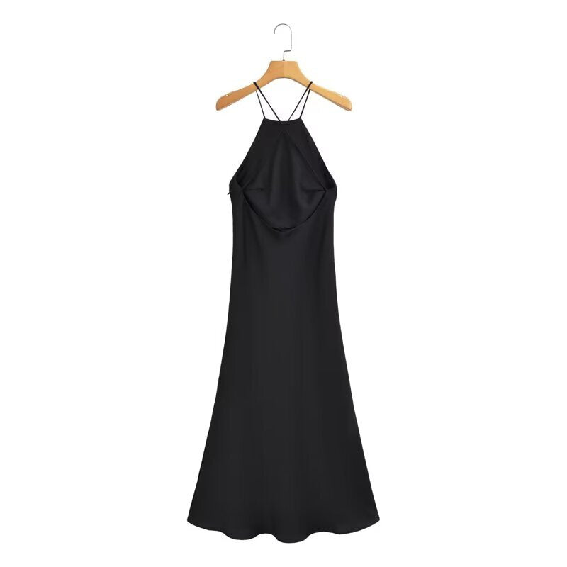 Femme Elegant Slip Maxi Kjole med justerbare Spaghettistropper Stilla