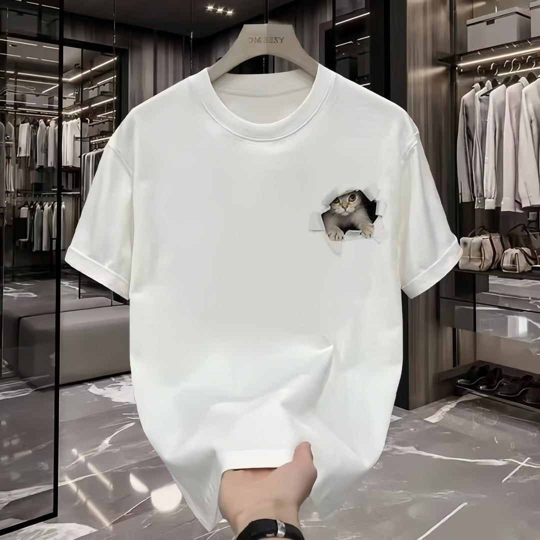 Dame T-shirt med kreativt kattemotiv og unikt huldesign Stilla