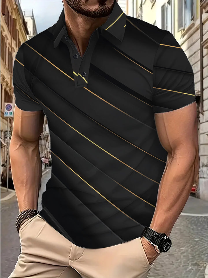 Herrer Poloshirt med moderne diagonalt stribedesign og åndbare egenskaber Stilla