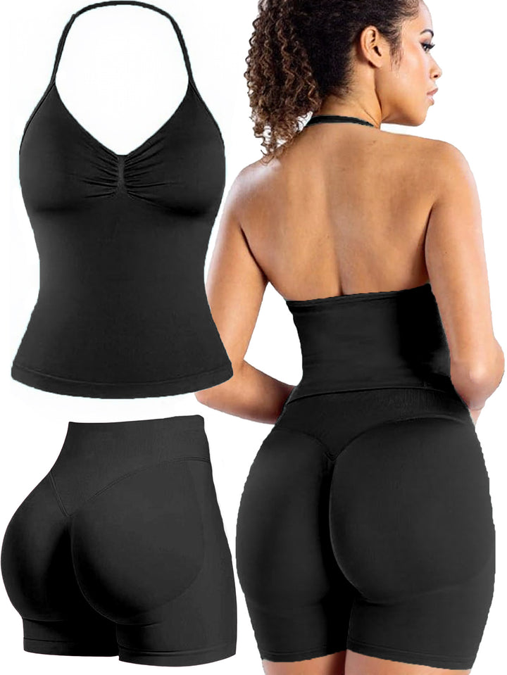 Dame sports top med push-up effekt og figurskabende shorts Skovae