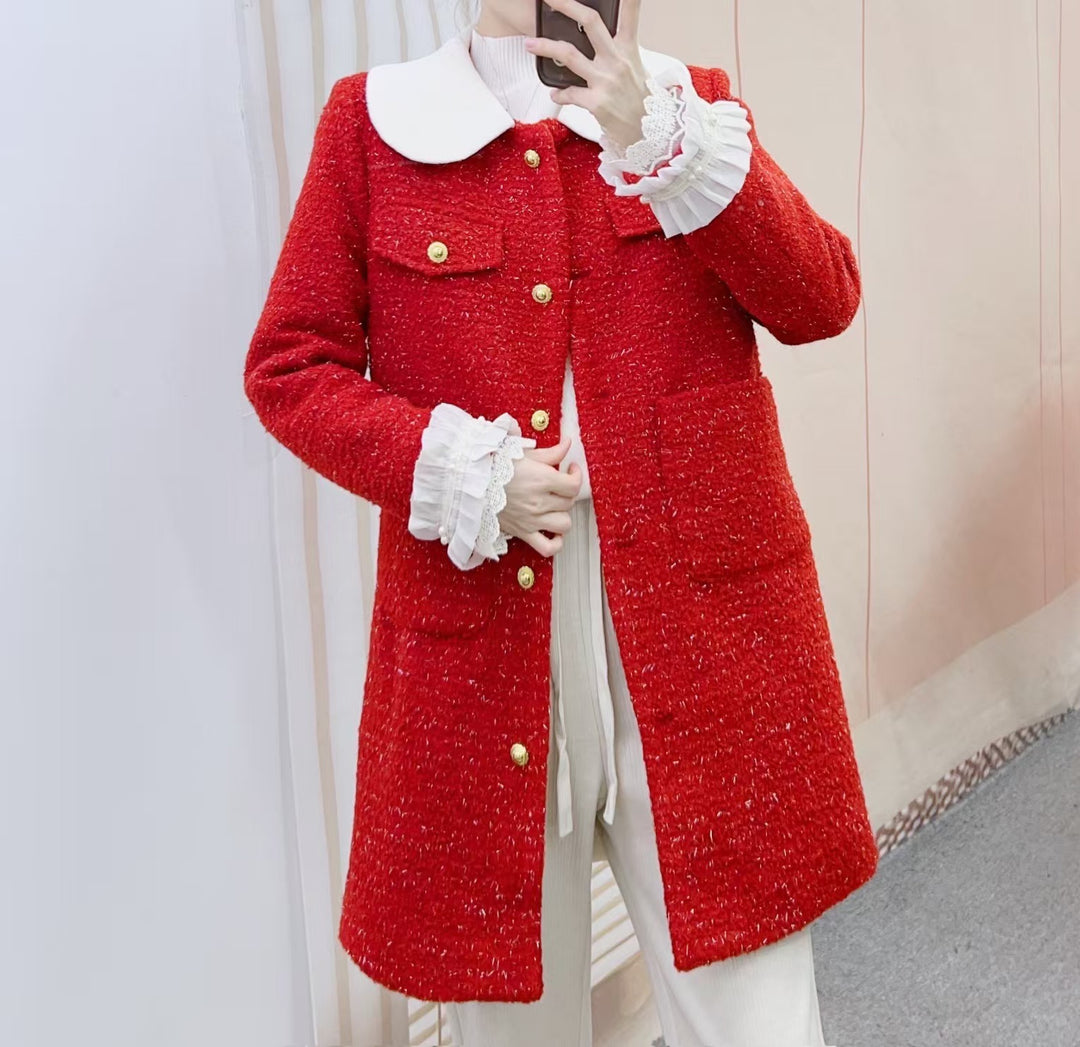Dame elegant Boucle-jakke med smart krave og dekorative knapdetaljer Stilla