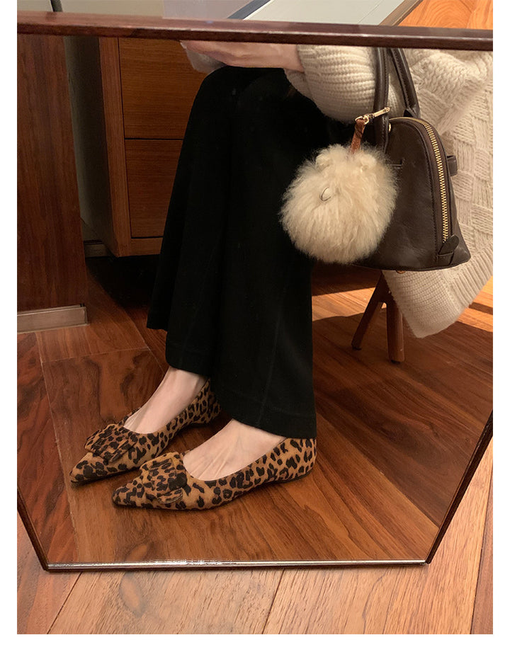Dame Elegant Spids Tå Ballerina Flats med Sløjfedetalje Stilla