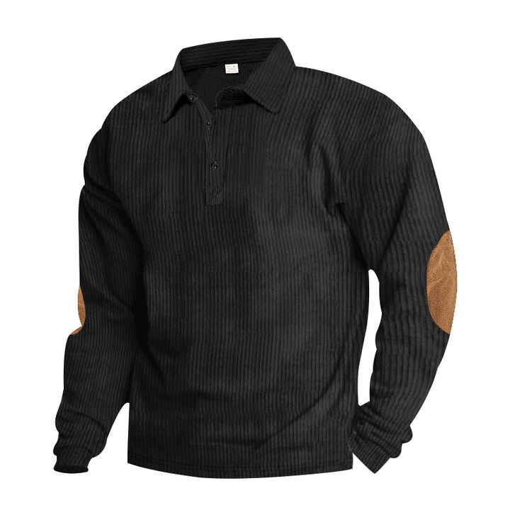 Herrer afslappet langærmet Henley-skjorte med struktureret overflademateriale og elegante læderdetaljer Stilla