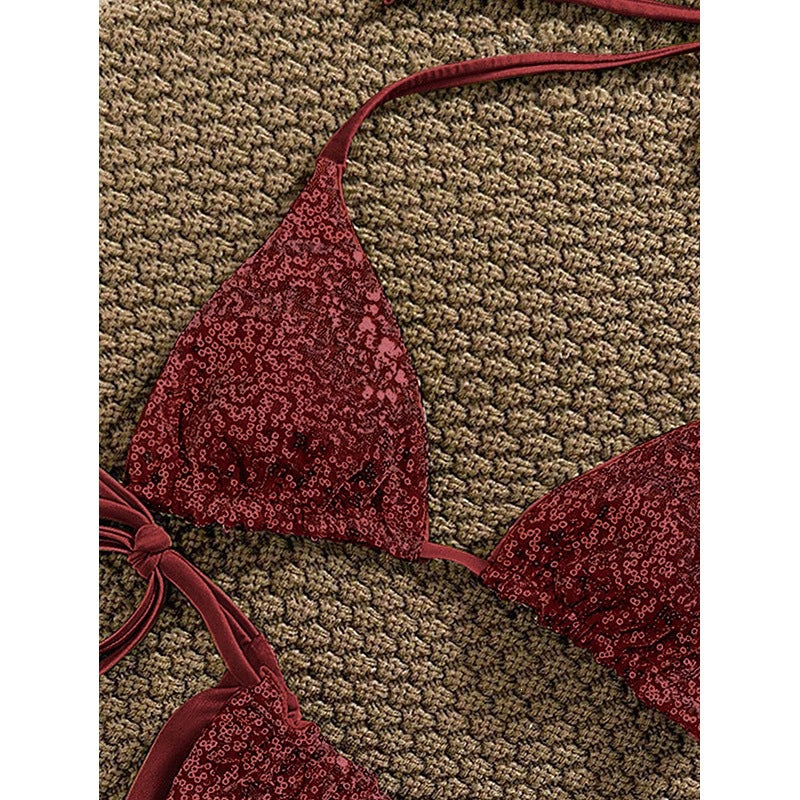 Damer Triangel-Bikini med glitrende design og justerbare bindinger Skovae