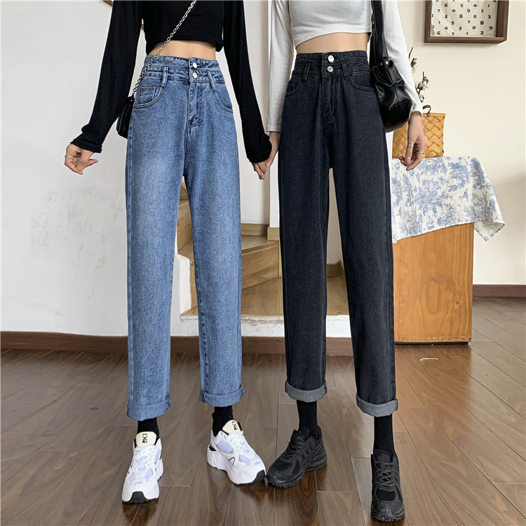Kvindernes højtaljede mom jeans med aftagelige søm Stilla