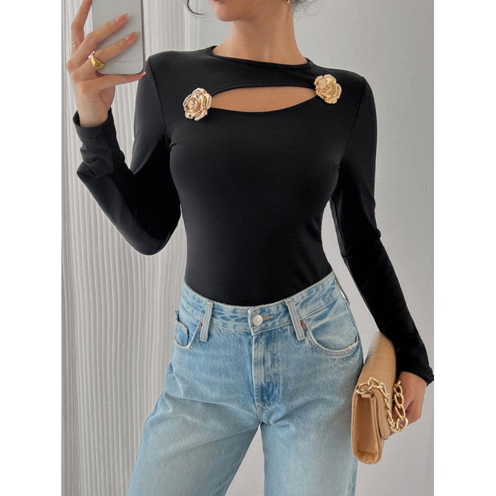 Dame Elegant Langærmet Bodysuit med dekorative Blomsteraccenter Skovae