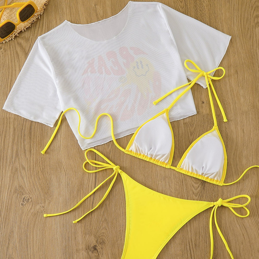 Kvinde Trendy Grafik T-shirt og Trekant Bikin sæt Stilla