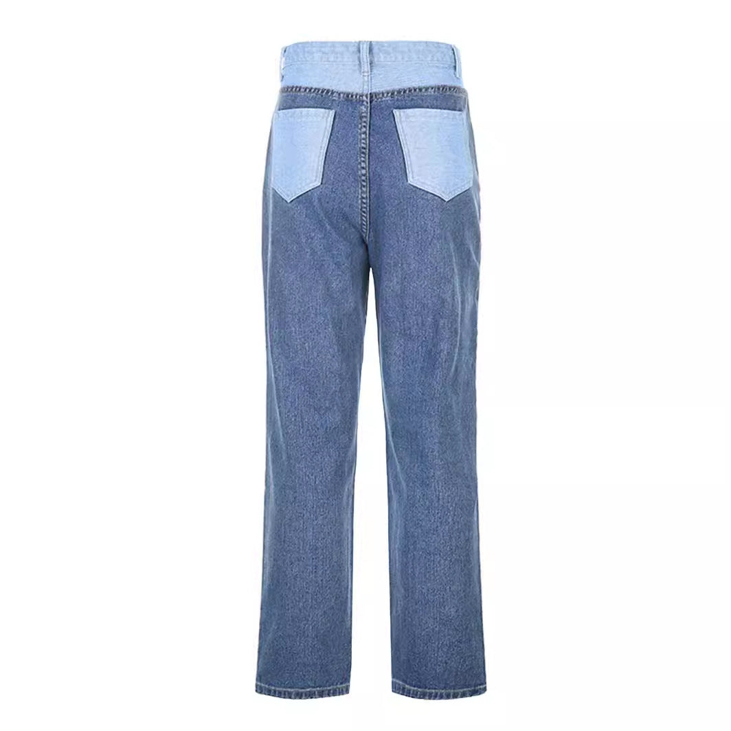 Dame Højskårne Jeans i trendy Patchwork-Design Stilla