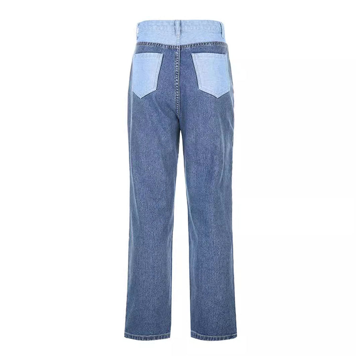 Dame Højskårne Jeans i trendy Patchwork-Design Stilla