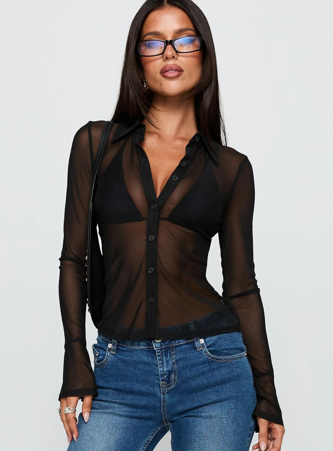 Dame Transparent Bluse med sexet design og fine knapdetaljer Skovae