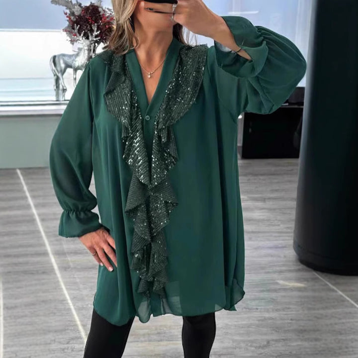Kvinder Glamourøs Bluse med dekorativt Rynke-design Stilla