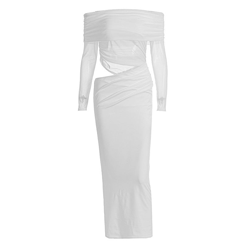 Dame Maxi-kjole med skulderfri design og elegant drapering Skovae
