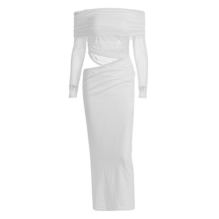 Dame Maxi-kjole med skulderfri design og elegant drapering Skovae