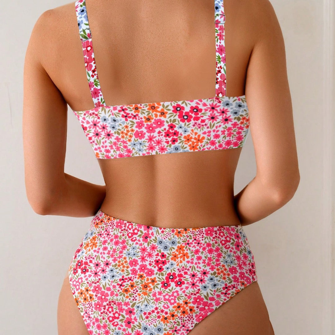 Dame Højtaljeret Bikini med elegant Bustier-overdel og legende Blomsterdesign Stilla