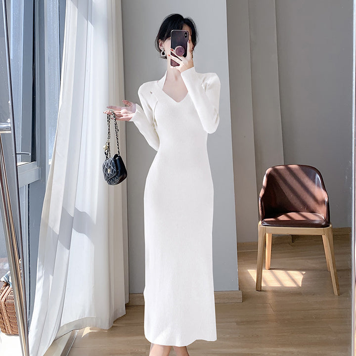 Femme Elegant Langærmet Strikkjole Stilla