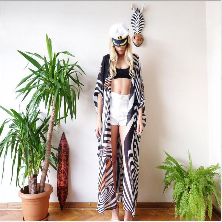 Dame Strandoverdel med moderne stribemønster og valgfri taljetræk Stilla