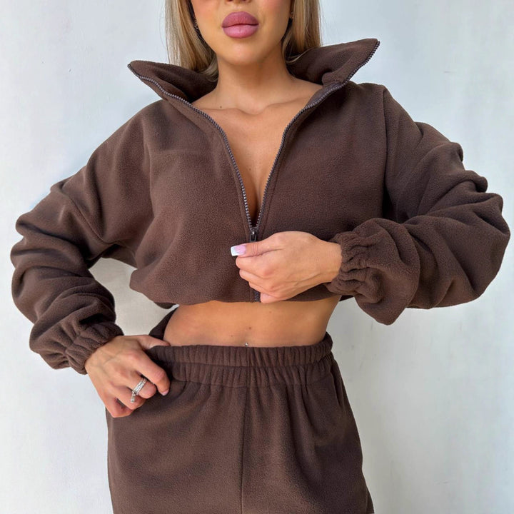 Damer afslappet fleece crop-pullover og fritidsbukser Stilla