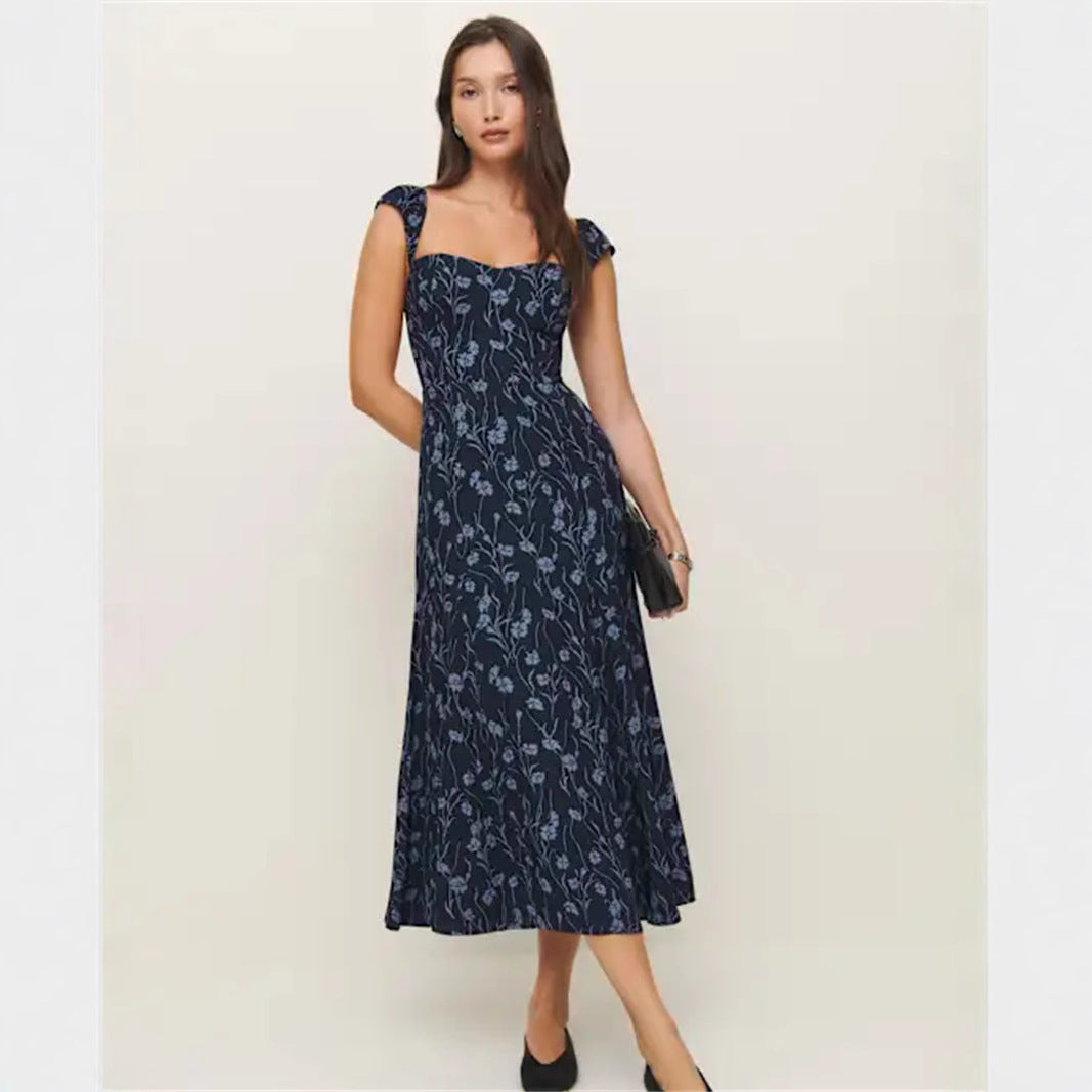 Dame Midi-kjole med elegant blomsterdesign og bandeau-udskæring Stilla