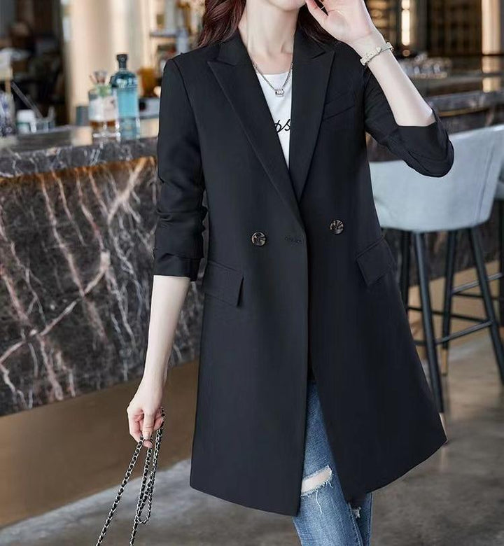 Kvinder mode lang blazer med dobbelt knaplukning Stilla