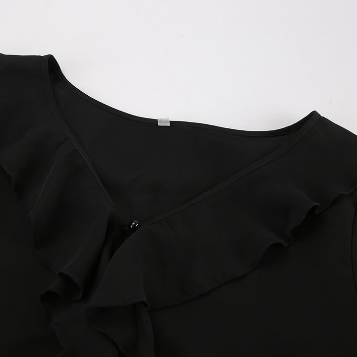 Dame Gennemsigtig Bluse med voluminøse Ærmer og Rynker Stilla
