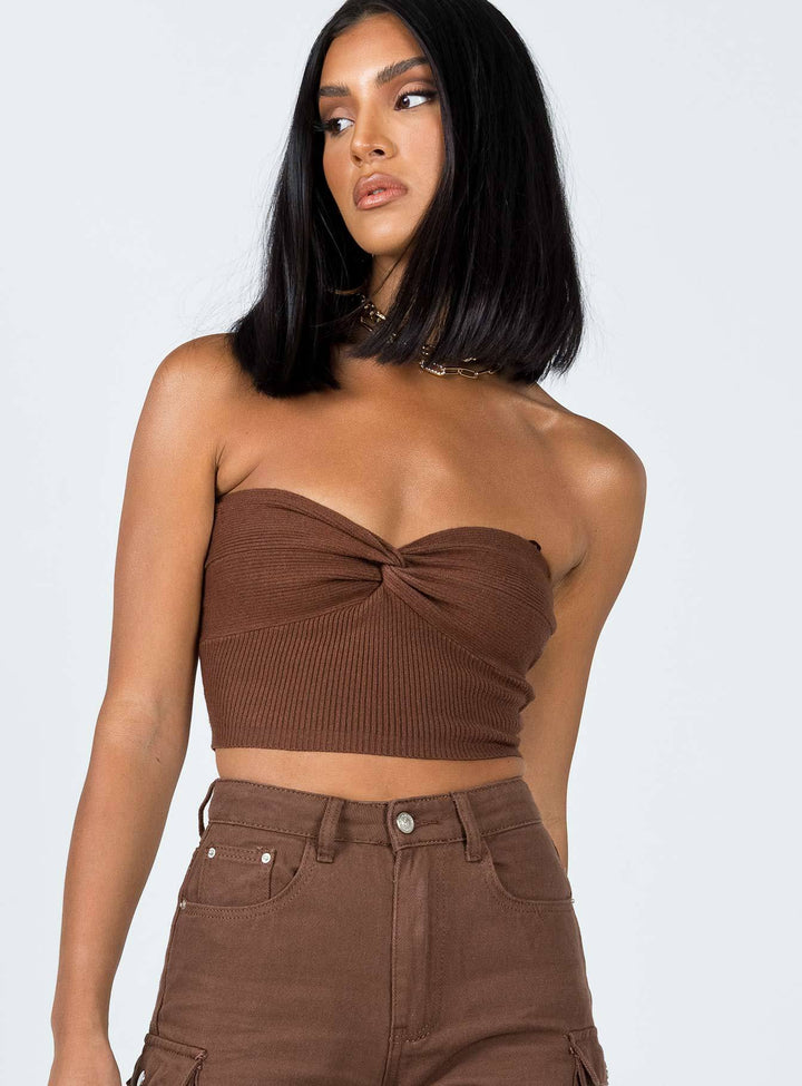 Dame Bustier-top med dekorativ knude og ribbet design Skovae