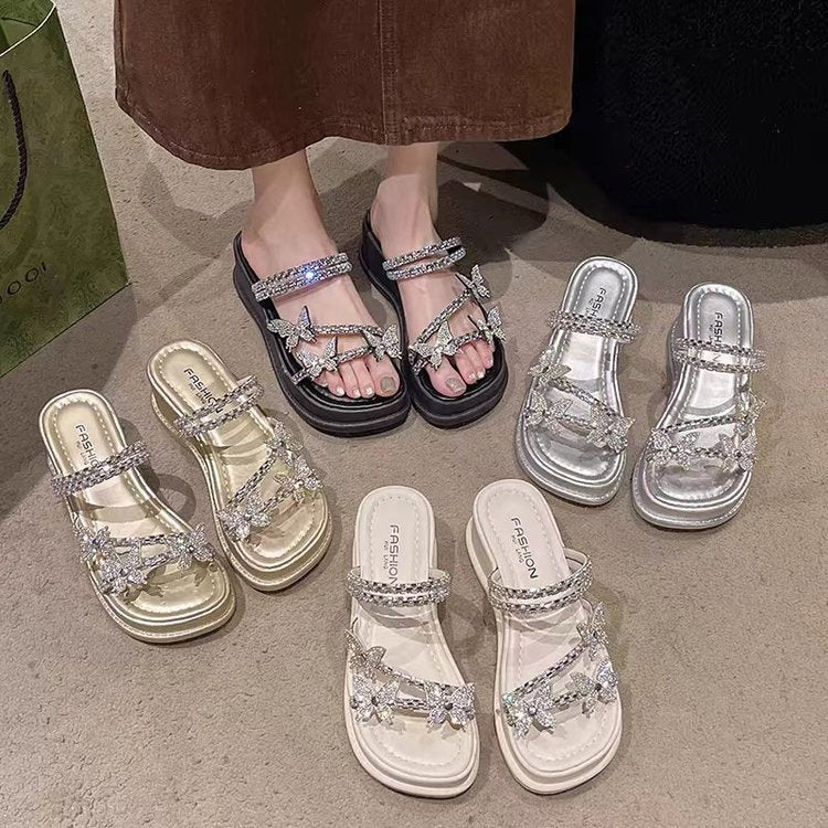 Damer platform-sandaler med funklende strass-detaljer og komfortabel sål Stilla