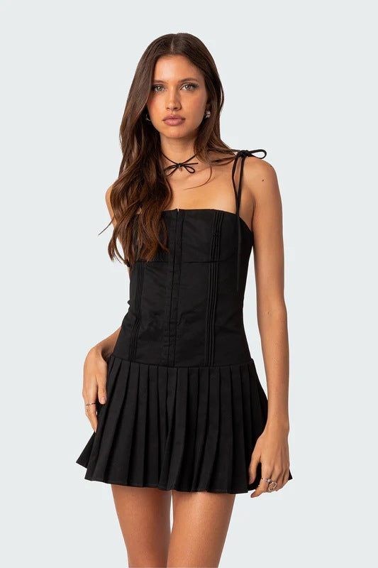 Dame Neckholder Minikjole med plisseret ned cropped top Skovae
