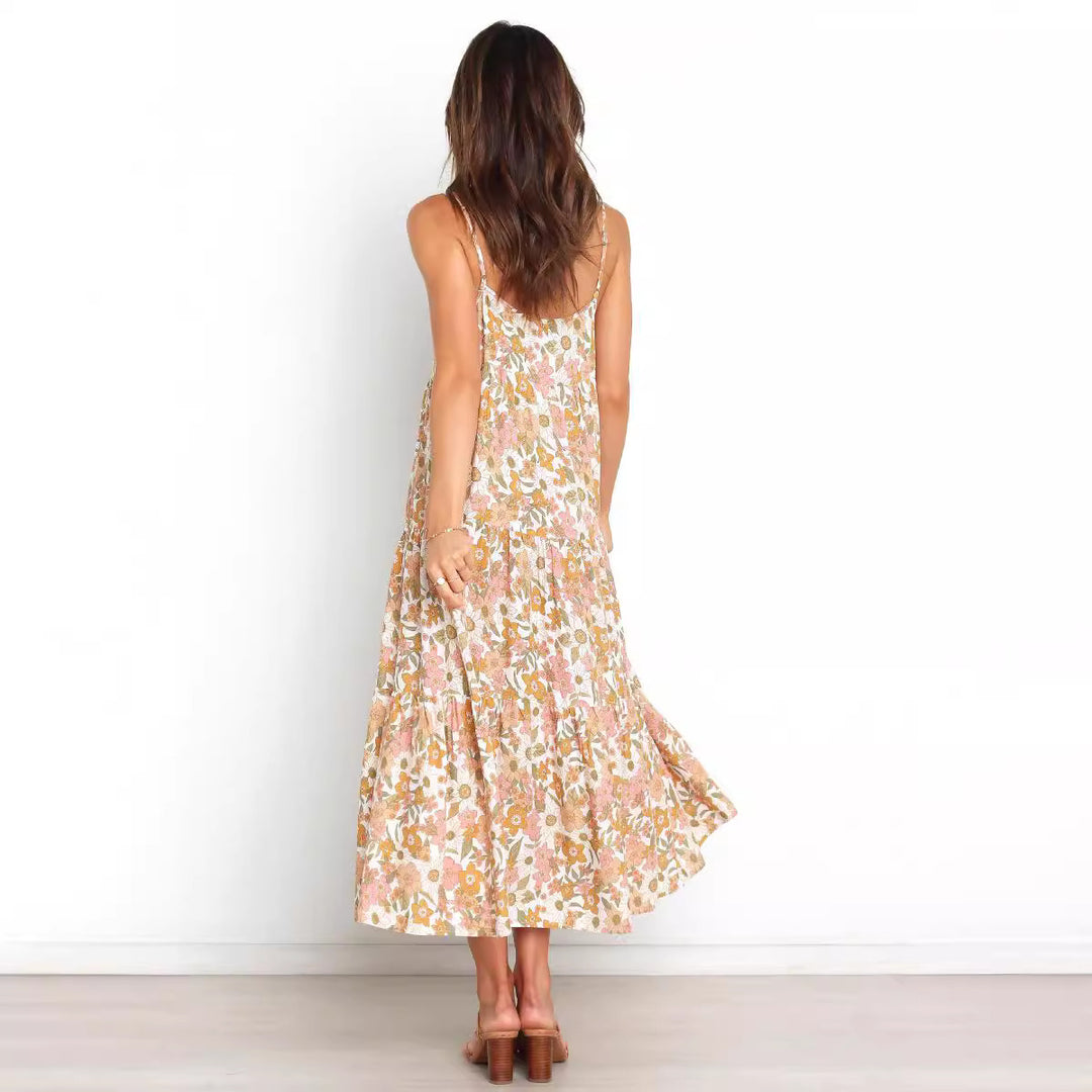 Dame Flydende Floral-Maxi-Kjole med justerbare stropper Stilla