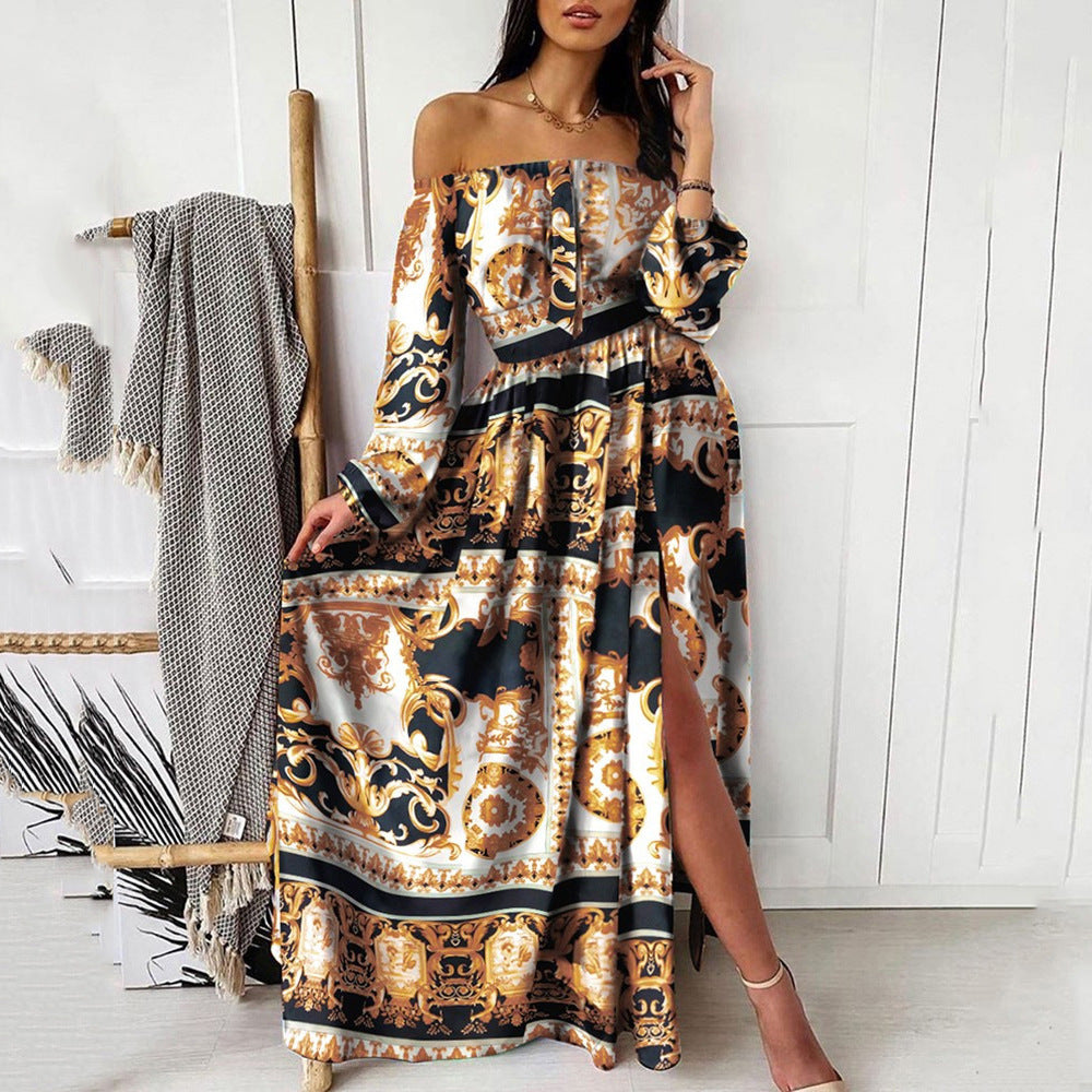 Dame Elegant Maxikjole med Off-Shoulder og høj slids Stilla