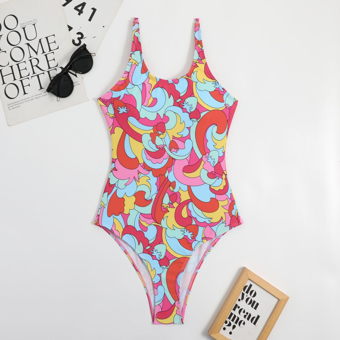 Dame blomster mønster højt skåret enhed badesuit Stilla1750243342