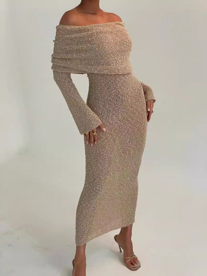 Dame Elegant Maxikjole med skulderfri design og lange ærmer Stilla