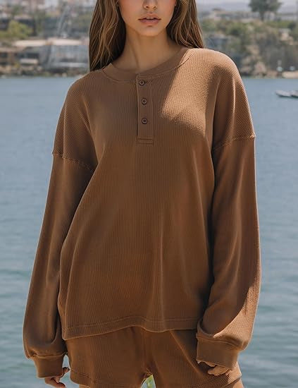 Kvinders afslappede langærmede skjorte sweater med knappedetaljer Stilla