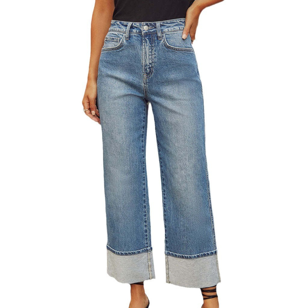 Kvinder Loose-Fit Denim Jeans med Kontrasterende Kanter Stilla