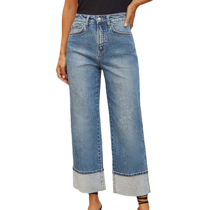 Dame brede jeans med opfoldet kant Skovae