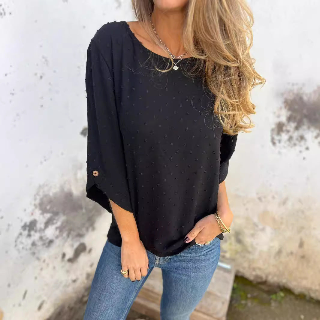 Damebluse med struktureret overflade og fashionable ¾-ærmer Stiila