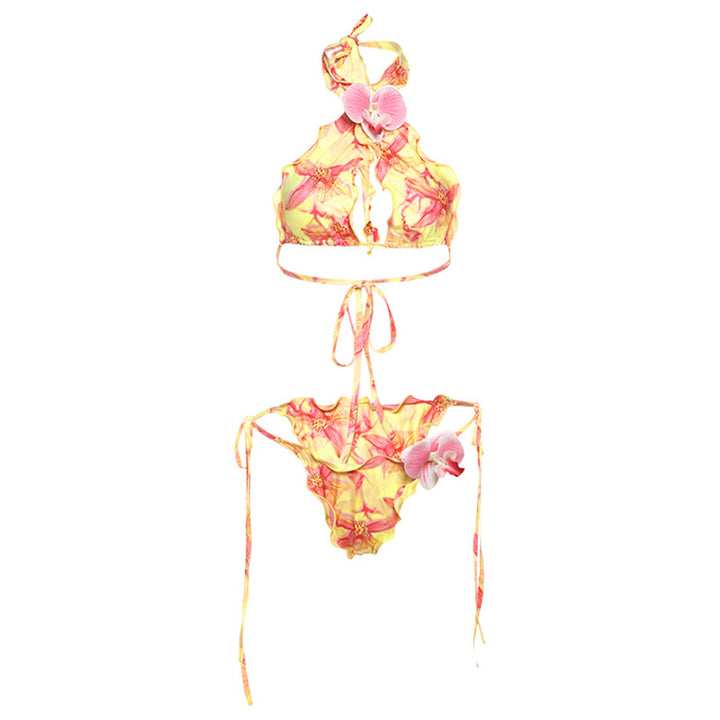 Dame bikini-sæt med floralt design og halterneck-stropper Stilla