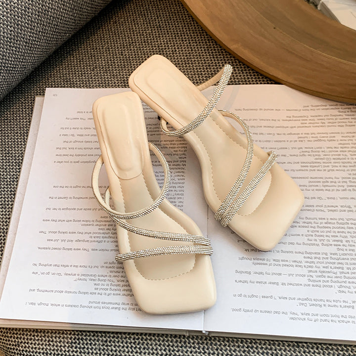 Dame elegante blokhæl sandaler med strassrem Stilla