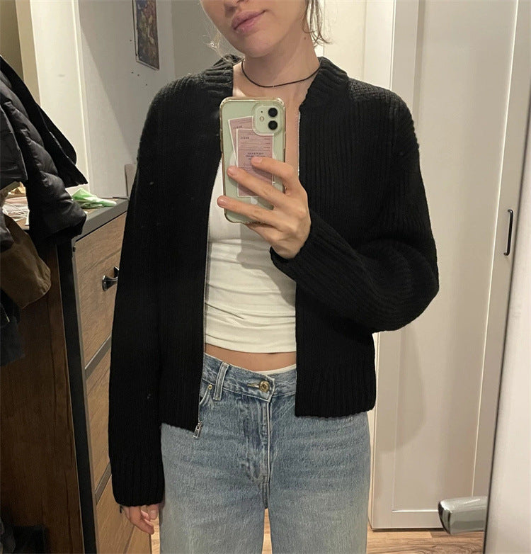 Kvinders afslappede strikket sweater med lynlås Stilla