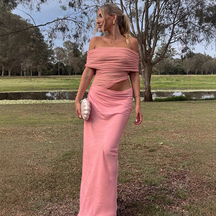 Dame Elegant Wrap Kjole med Off-Shoulder Design og Draperingseffekt Skovae