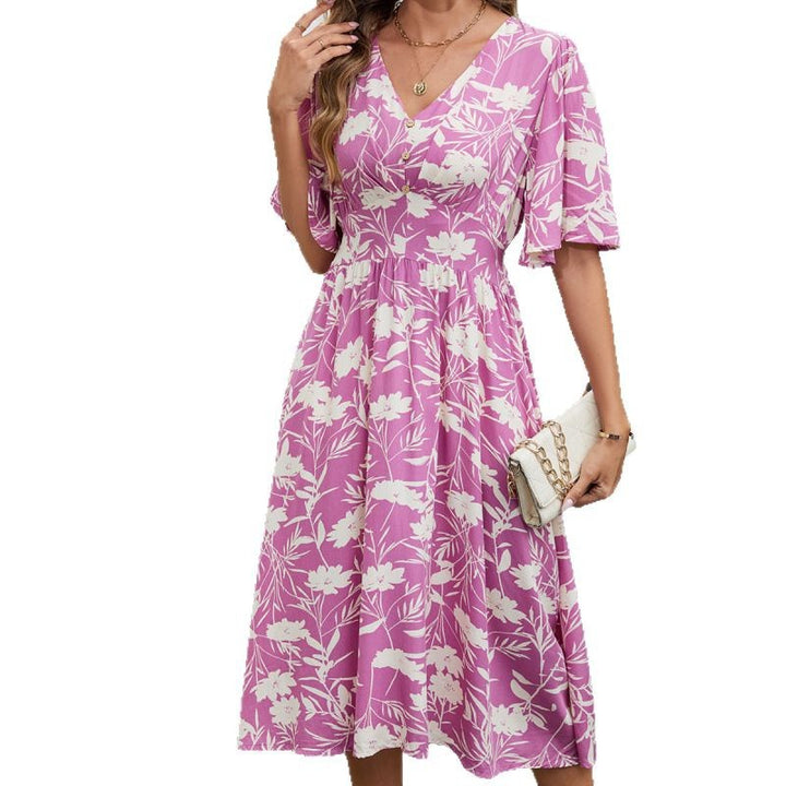 Femme Floral A-linje Midi kjole med flæsermer Stilla