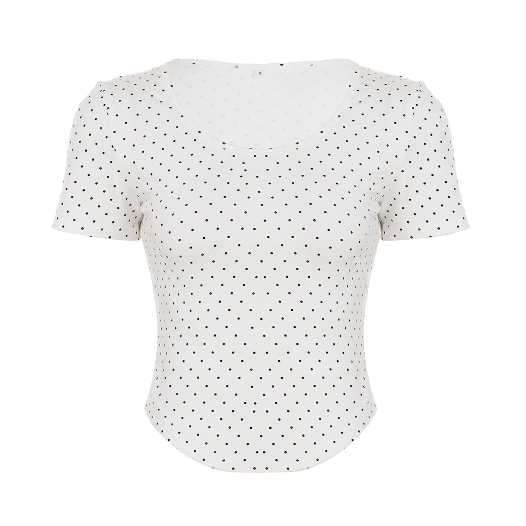 Dame T-shirt med moderne punktedesign og figursyet snit Skovae