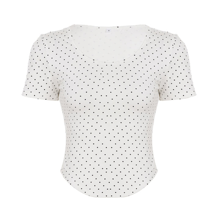 Dame T-shirt med moderne punktedesign og figursyet snit Skovae