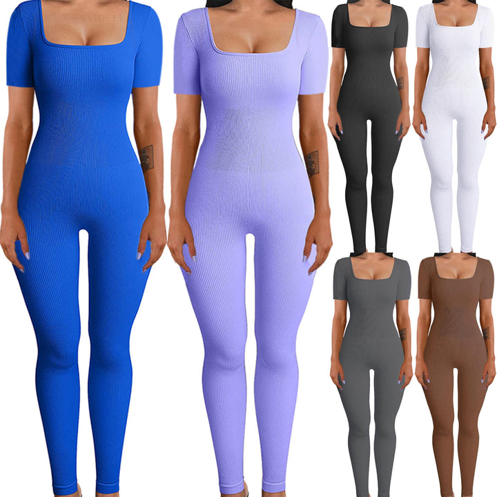 Dame figursyet ribstrik jumpsuit med kvadratisk udskæring Stilla
