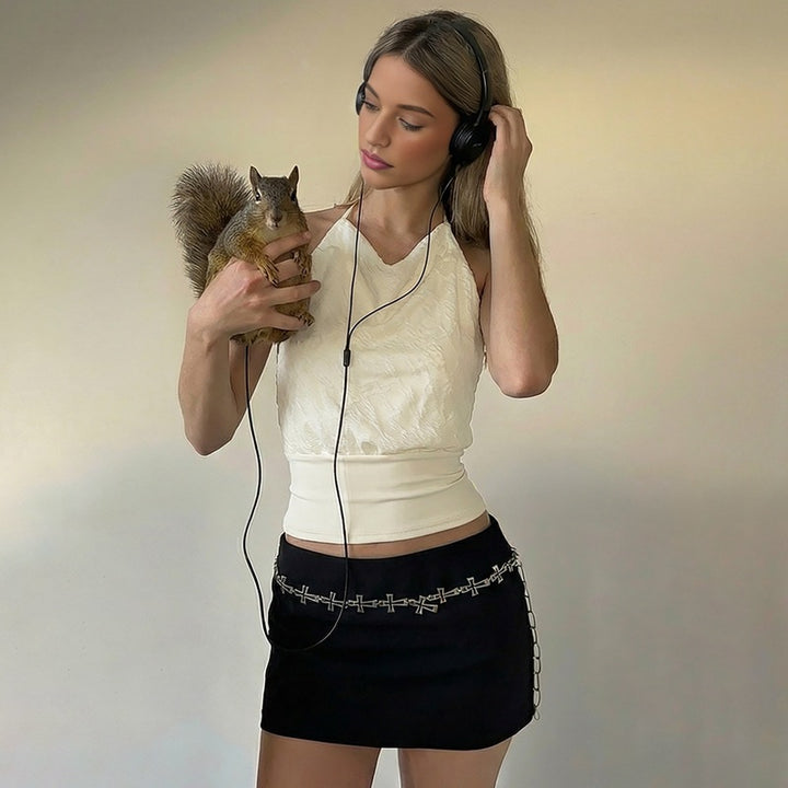 Dame Halter-top med raffineret stofmix Skovae
