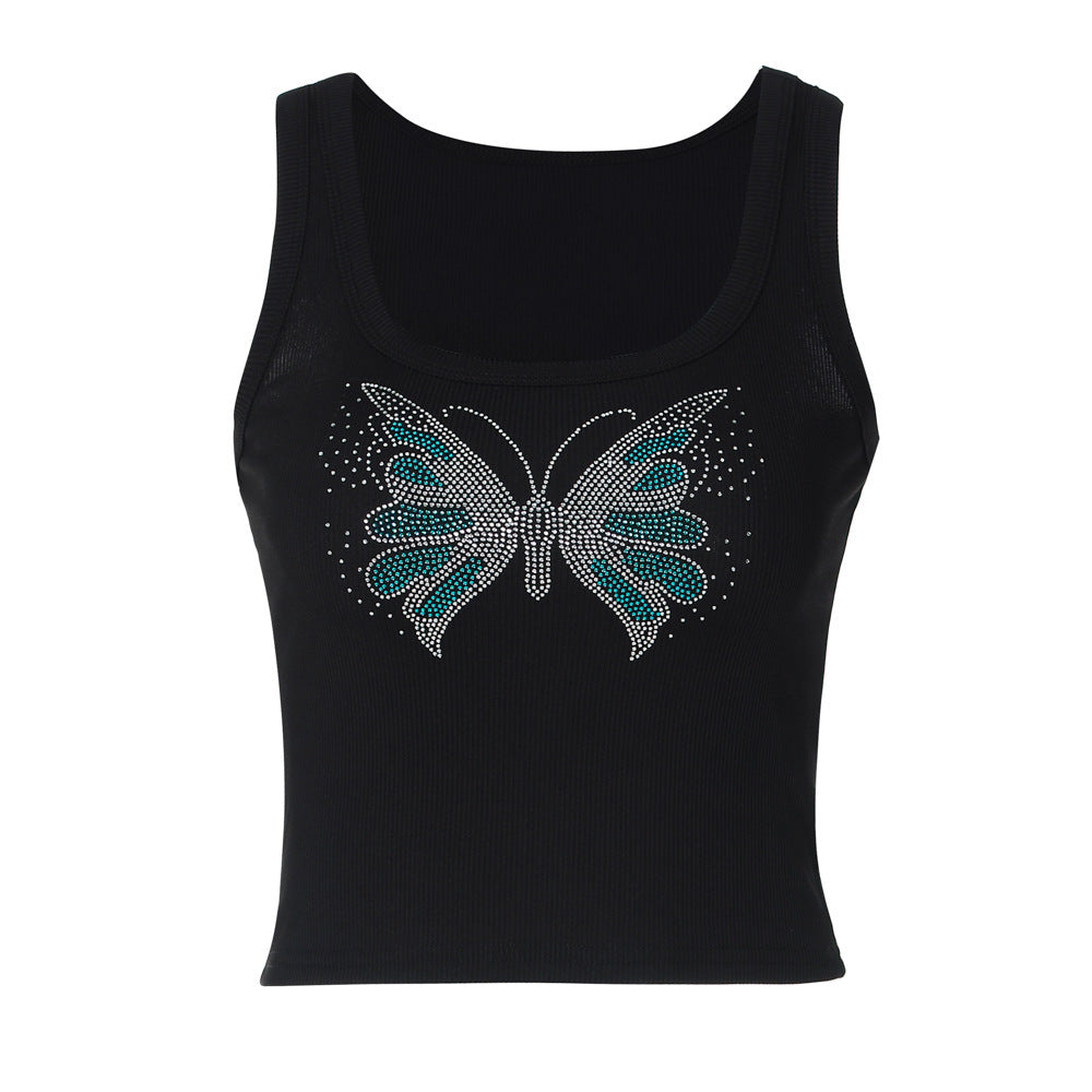Dame Crop-Top med funklende jordbær-design og ærmeløs snit Stilla