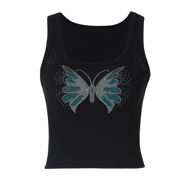 Dame Crop-Top med funklende jordbær-design og ærmeløs snit Stilla