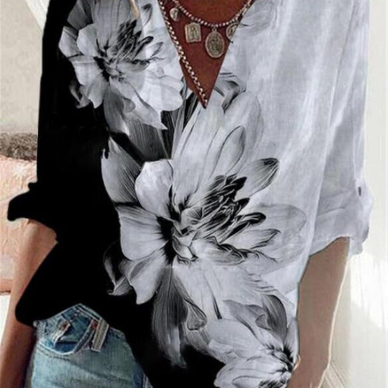 Femme Floral Print V-Udskæring Bluse Stilla