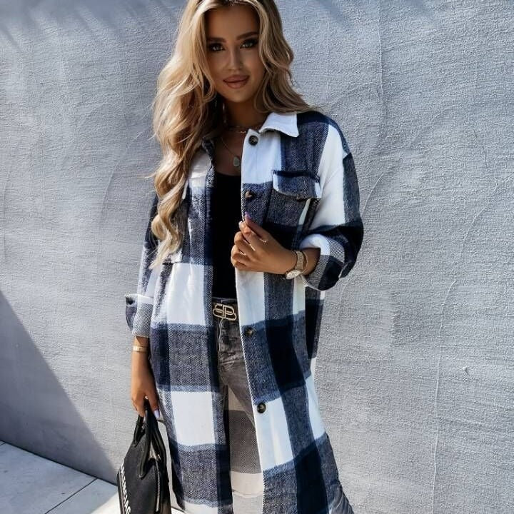 Dame Oversized Flannel Skjortejakke Stilla